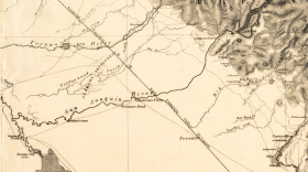 This historic map from 1873 depicts Monte Redondo on an island in the Fresno River, west of today's City of Madera.