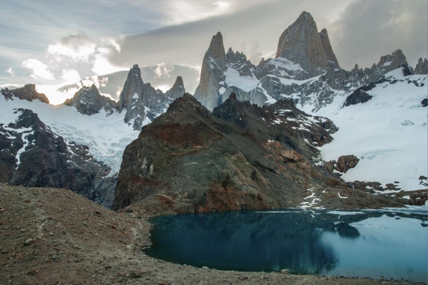 Mt. Fitz Roy (11,171 ft) by photographer Ed Pabor. Mt. Fitz Roy is a mountain in Patagonia, on the border between Argentina and Chile.