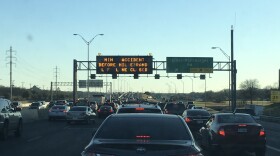 Traffic backed up on a San Antonio freeway due to an accident