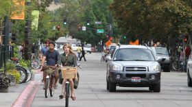 Bikers pedal through downtown Boise, Idaho, on Tuesday, Sept. 14, 2010. (Charlie Litchfield/AP)