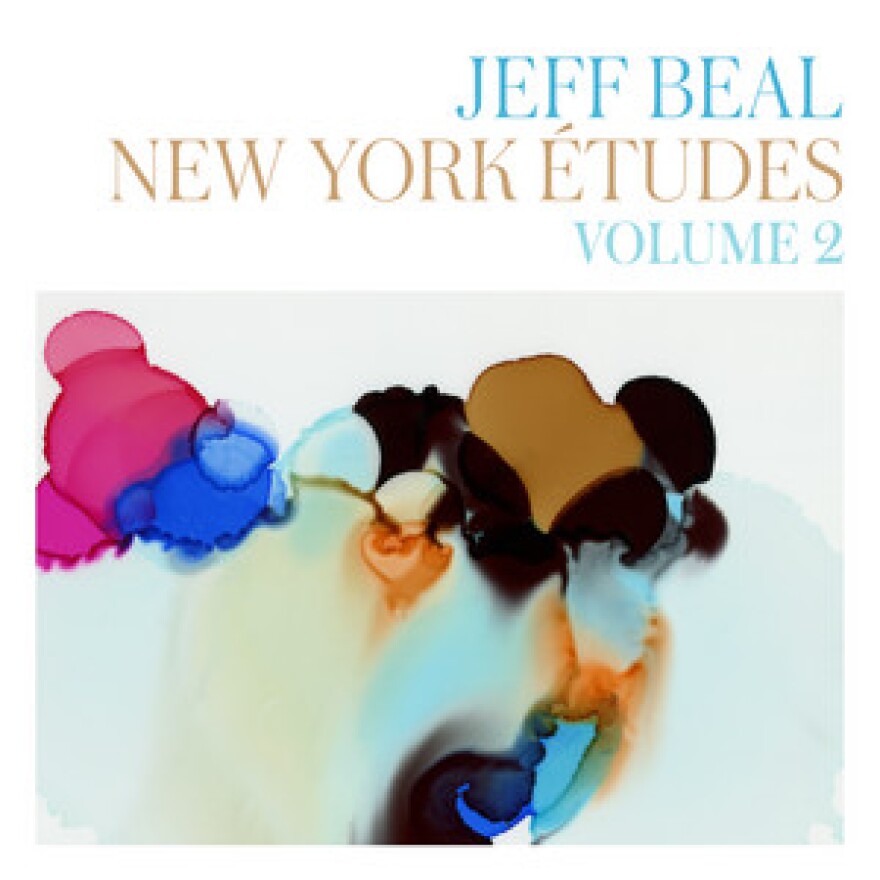 CD Album cover with the text on top "Jeff Beal New York Etudes Vol. II" and below it an image of an abstract, smudged watercolor painting