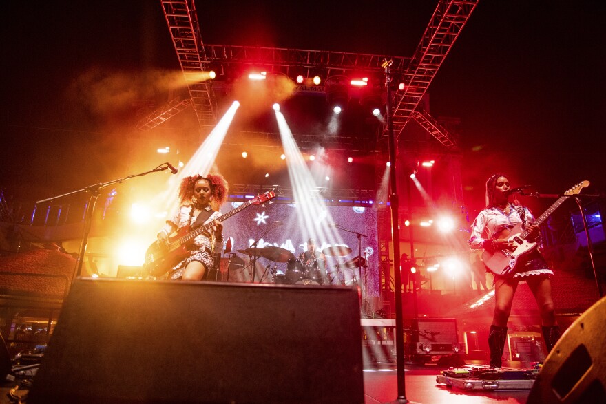 Georgia South, left, and Amy Love of Nova Twins perform on board the Carnival Magic during day four of the ShipRocked cruise on Wednesday, Jan. 25, 2023. (Photo by Amy Harris/Invision/AP)
