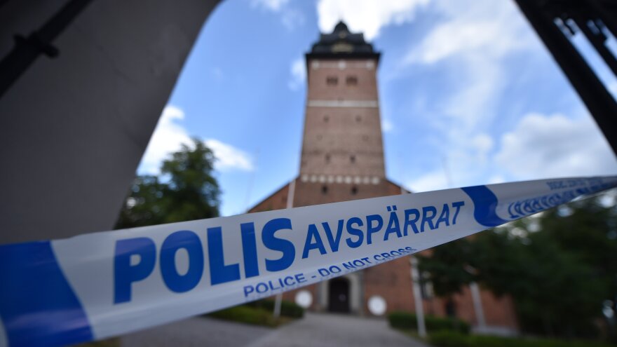 Swedish police cordoned off at area on Tuesday as they investigate the theft of royal jewels from the Strängnäs Cathedral.
