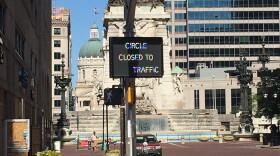 A sign show Monument Circle is closed to traffic on Tuesday, June 2.