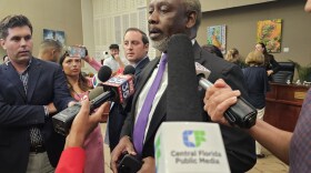 Mayor Jerry Demings, following a board of county commissioners meeting on Tuesday, July 15, 2025. Over a dozen people arrived for public comment, asking the county to end its IGSA deal with the federal government that allows ICE detainees to be housed in the Orange County Jail. Demings said the county is seeking to modify the agreement.