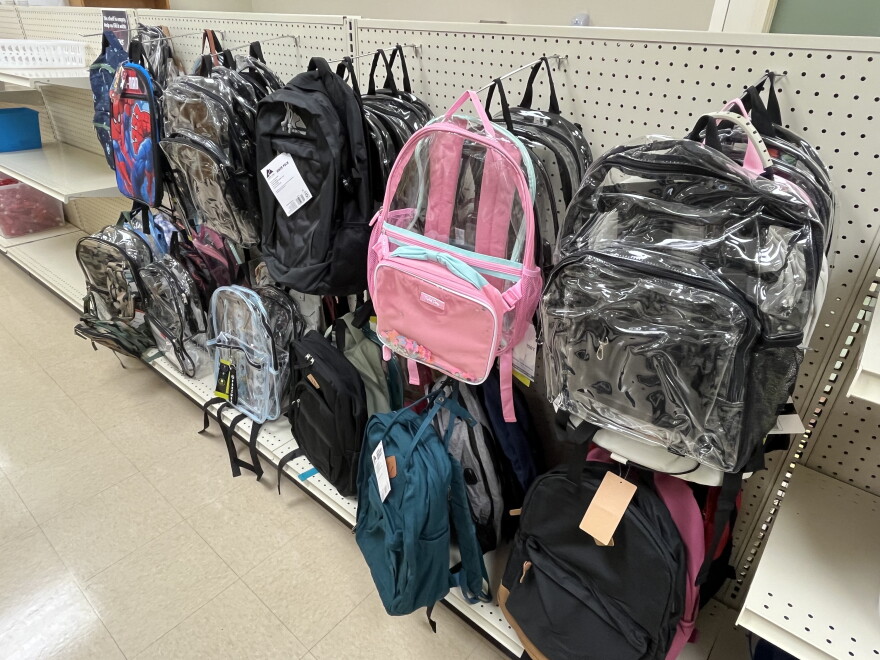 Backpacks available at the teacher supply store, housed at the Young Men's Leadership Academy at 415 Gabriel in San Antonio, TX.