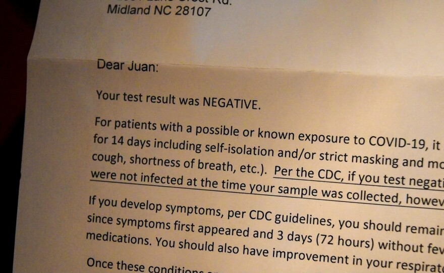 Letter of COVID-19 test results