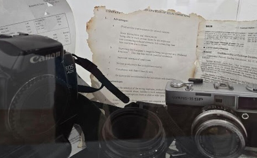 Debris from the Twin Towers and David Forrest's cameras are on display at the Crealde School of Art through September 26.