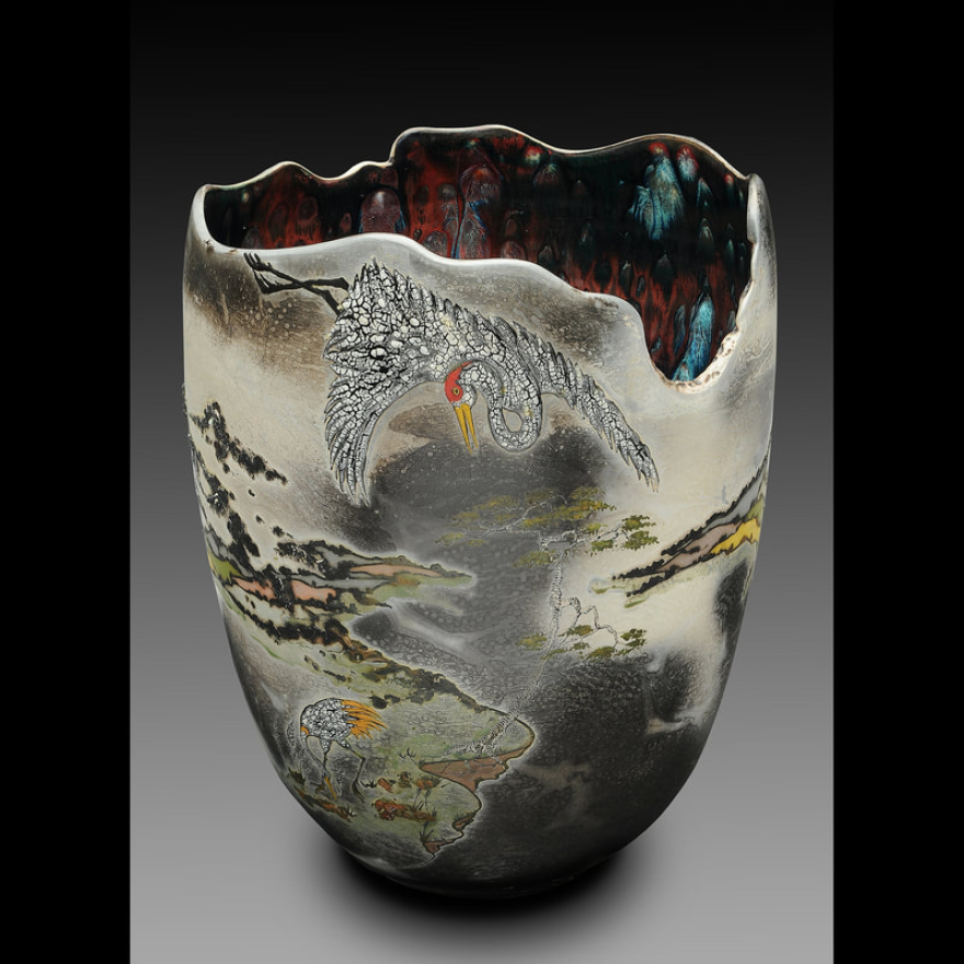 Clay painted on a clay vase with a colorful and natural display