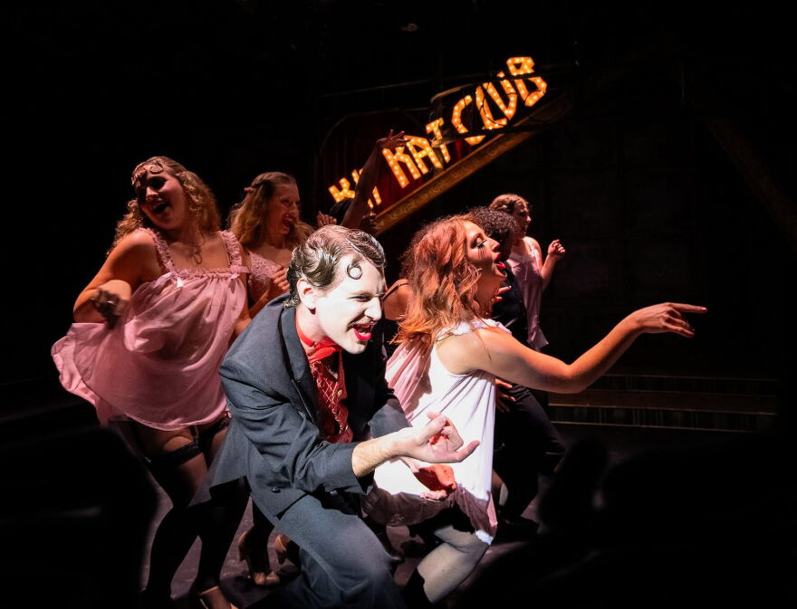 FGCU junior Cooper Stone plays the Kit Kat Club’s debauched androgenous emcee. 
