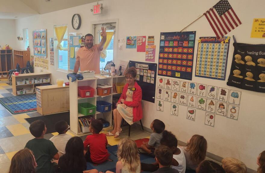 Tiger Tots director and founder Paul Prevo leads a counting exercise in the pre-kindergarten classroom on Tuesday, July 30 2024. Tiger Tots serves children from birth to 12 years old, and Prevo said they aim to focus on education and enrichment to prepare children for primary school.