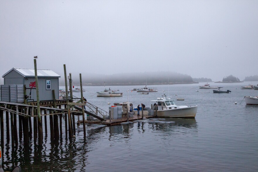 A fishing boat tied to the dock in Stonington on July 8, 2025.