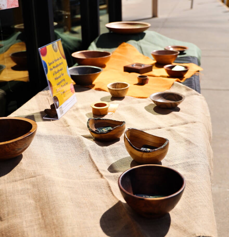 Bowls for sale at a previous Empty Bowls fundraiser for Ozarks Food Harvest in Springfield, Mo.