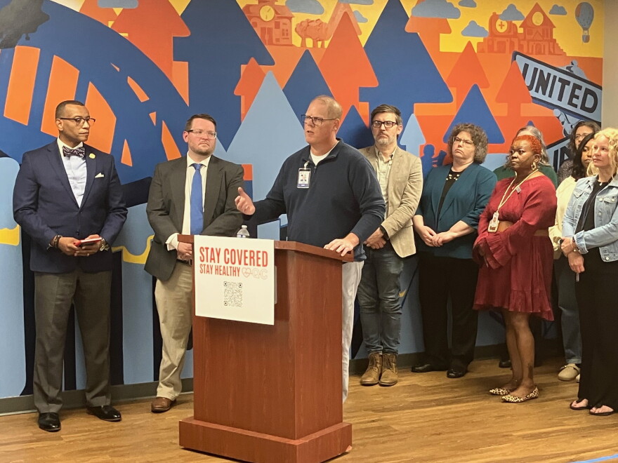 Tom Bowman, CEO of Community Health Care, speaks at United Way Quad Cities about a new Stay Covered Stay Health QC coalition, on Friday, Oct. 9, 2026.