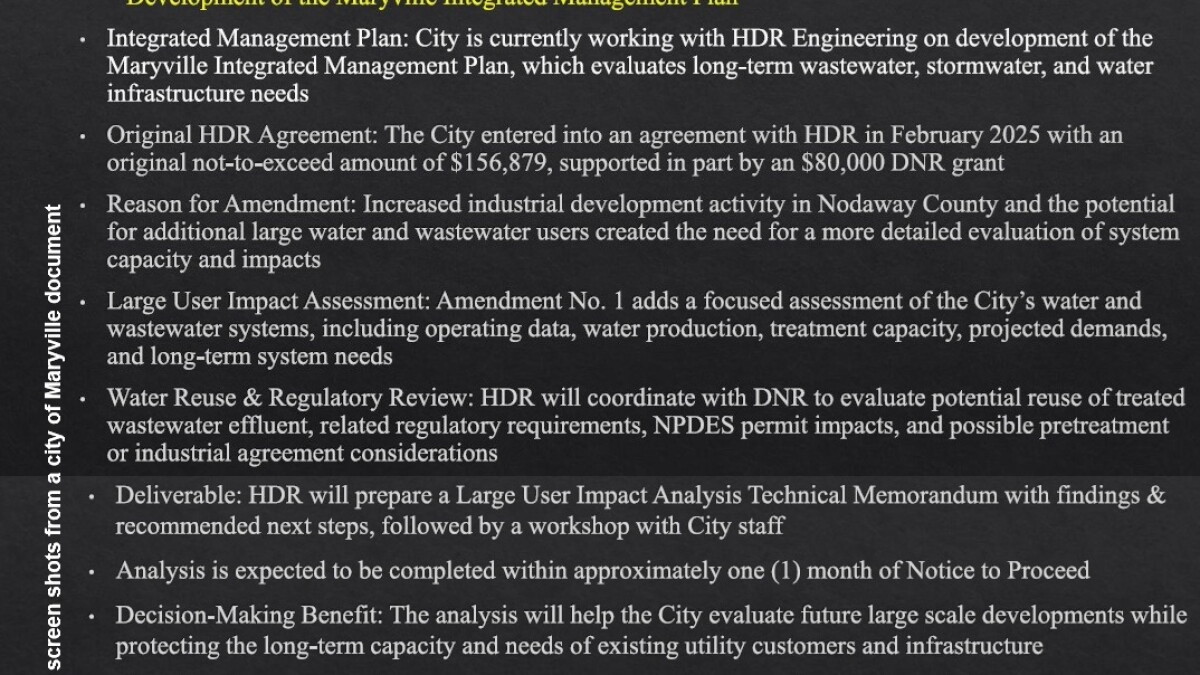 Maryville city council expands the scope of a consultant's study of water, wastewater, and storm water infrastructure