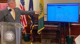 Monroe County Exec. Adam Bello demonstrates how to use the county's new interactive map that shows were boxes of Narcan are located countywide.