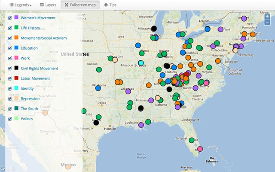 The Southern Oral History Program mapped oral histories with DH Press in their project Mapping the Long Women’s Movement.