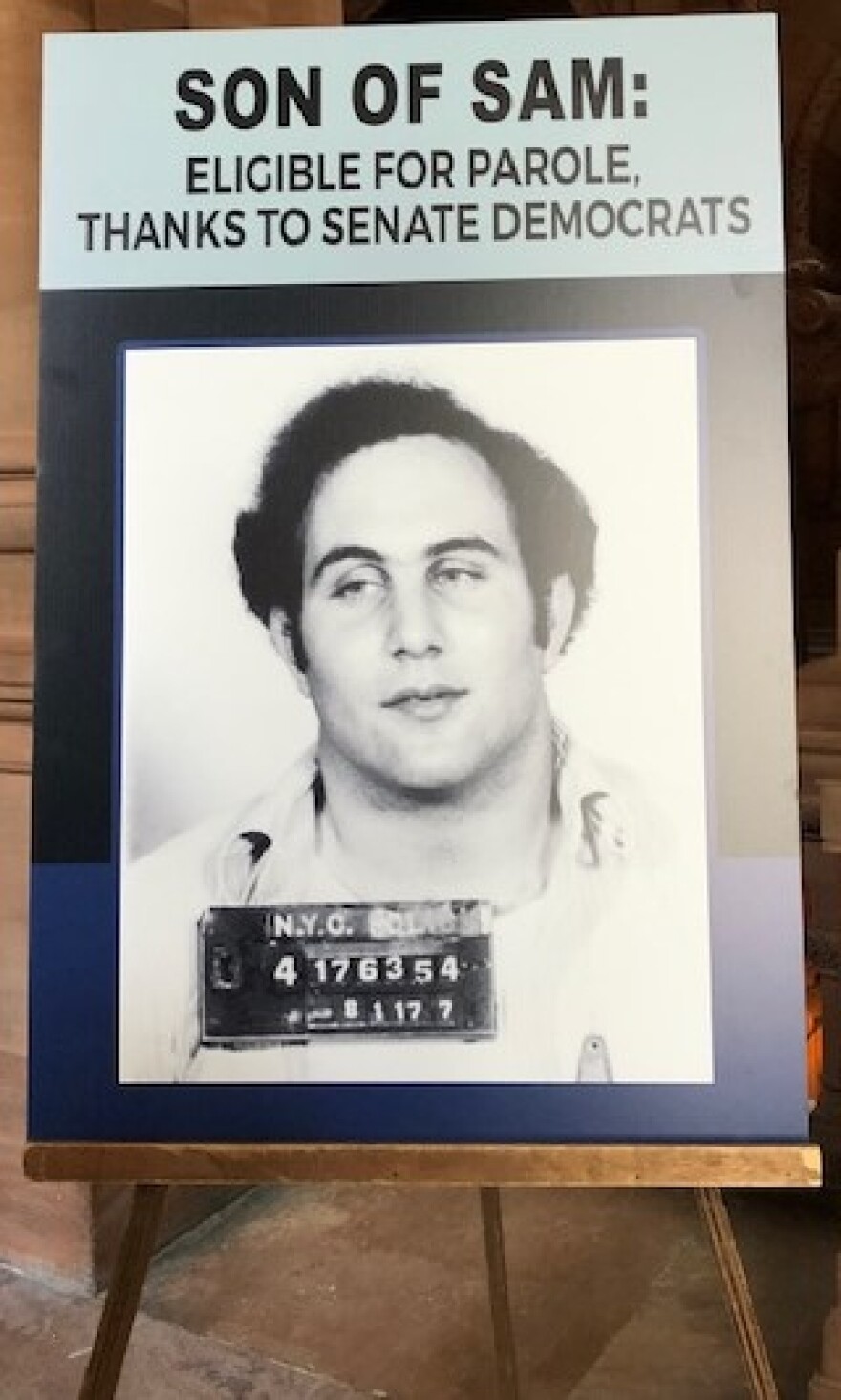 Convicted serial killer David Berkowitz, in a mugshot used by GOP senators to illustrate their opposition to the Elder Parole bill backed by Democrats.