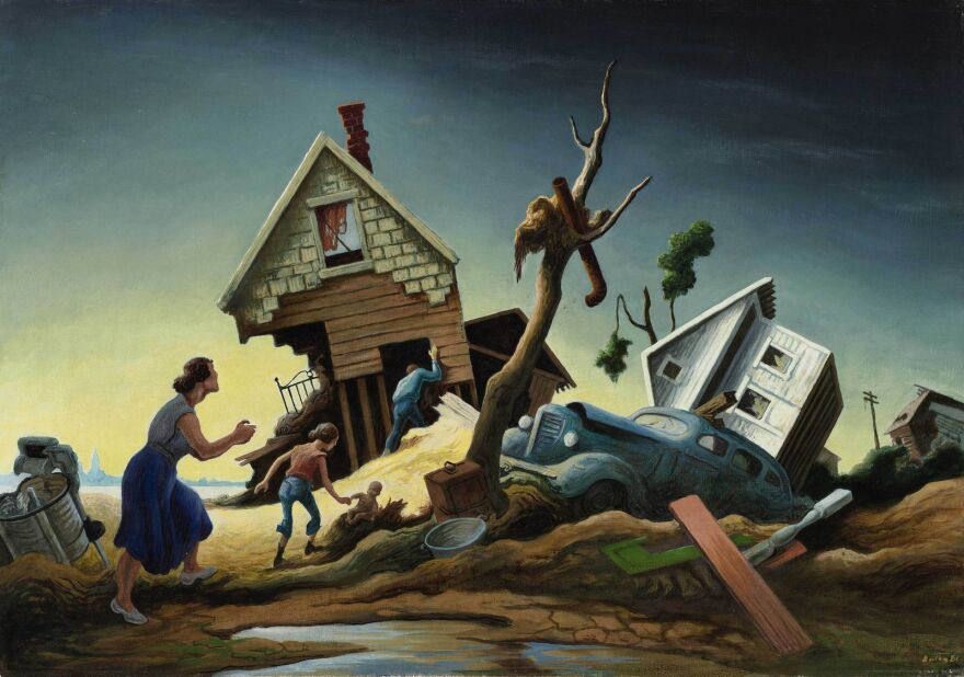 Thomas Hart Benton captured the 1951 Flood's grim aftermath in his painting 'Flood Disaster' also called 'Home Coming - Kaw Valley '