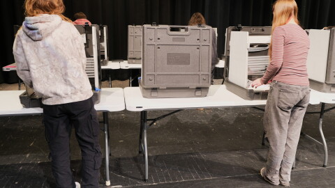 Students participate in a mock election at Rhinelander High School on Wednesday, October 28, 2026.