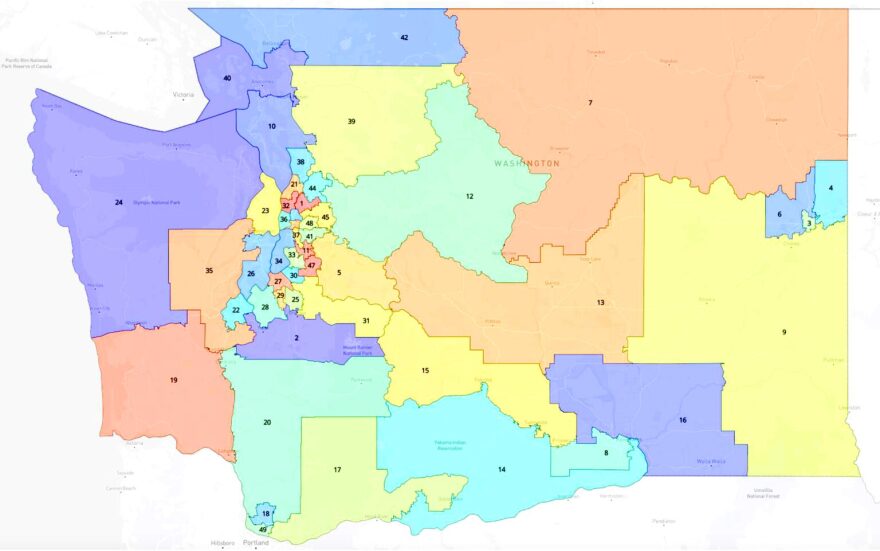 The new legislative district map for Washington state, with the redrawn boundaries for the 15th district. The map was approved by a federal judge on Friday, March 15.