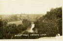 An old black and white picture of a cliffside view of Hinkson Creek, with the words "scene from Lover's Leap" written on the bottom.