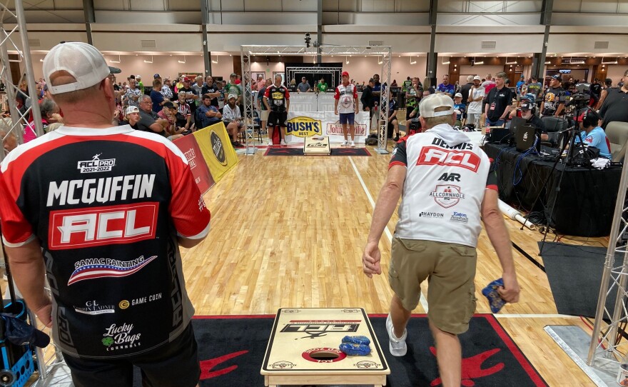 cornhole 4 - A good shot is about to launch during the World Cornhole Championships at the Rock Hill Sports and Event Center.  