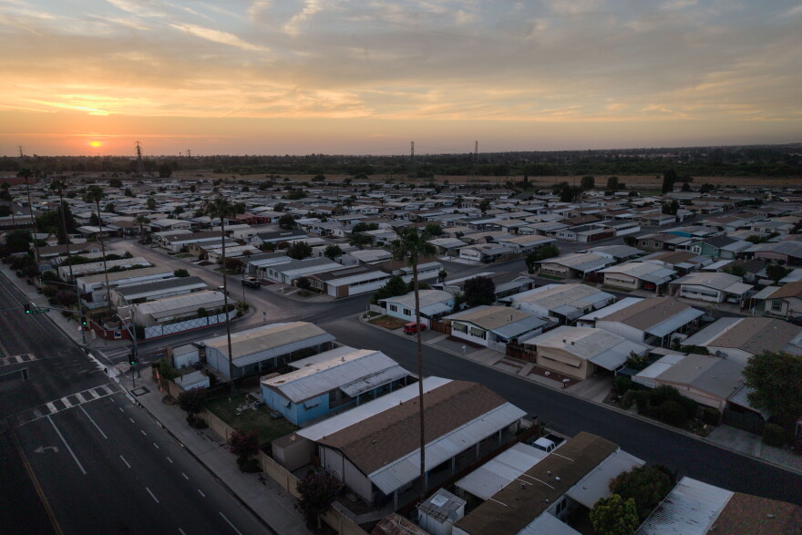 A mobile home park is seen in Bakersfield, Calif., Thursday, Aug. 20, 2026.