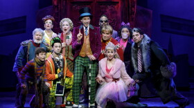 Noah Weisberg as Willy Wonka, with the company of the Broadway musical "Charlie and the Chocolate Factory." (Joan Marcus/Courtesy of the production)