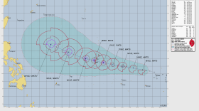 Anticipated track of Tropical Storm Chagi, which is expected to develop into a typhoon.