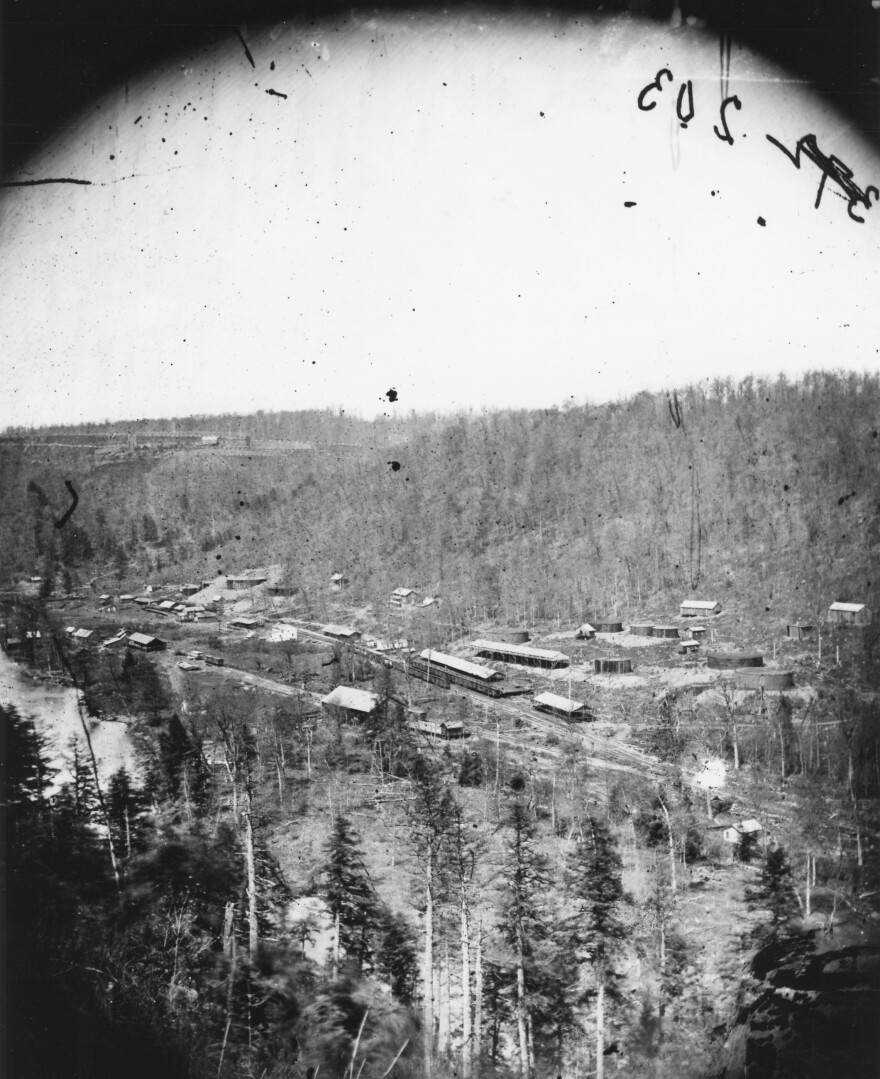 Miller Farm, the terminus of Van Syckel's pipeline, in 1868. The oil was pumped to Miller Farm and then transported by railroad.