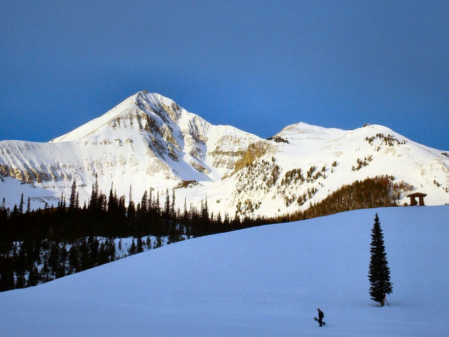 A snowboarder at Big Sky Ski Resort.