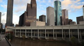 The Houston skyline is seen after the area was inundated with flooding from Hurricane Harvey on Aug. 29, 2017. (Joe Raedle/Getty Images)