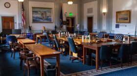 The Alaska Senate Finance Committee chambers are seen on April 22, 2022, in Juneau.