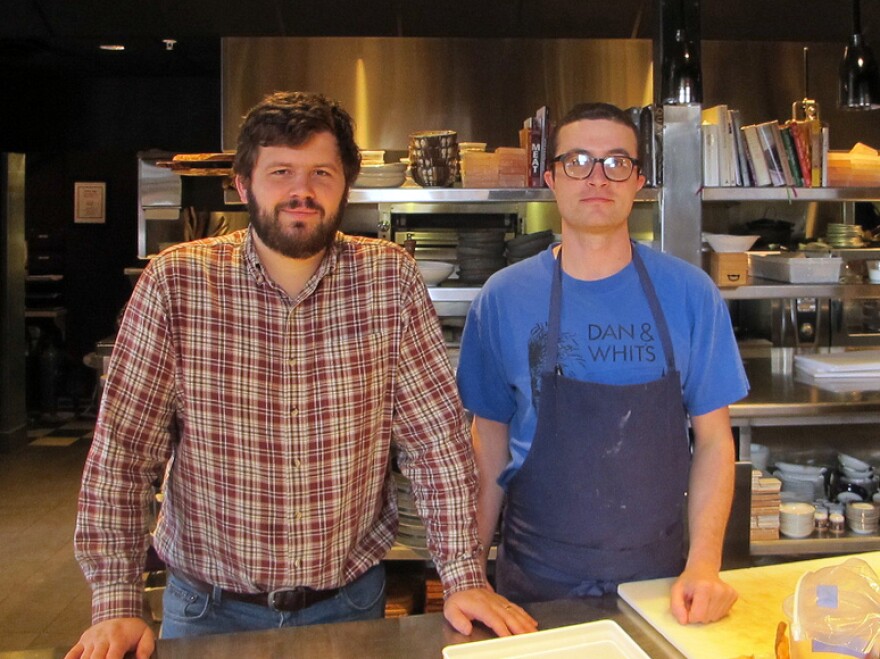 Chefs Andrew Taylor, left, and Mike Wiley, co-owners of two Portland, Maine, restaurants, say the moratorium is worth it if it helps sustain the shrimp population.