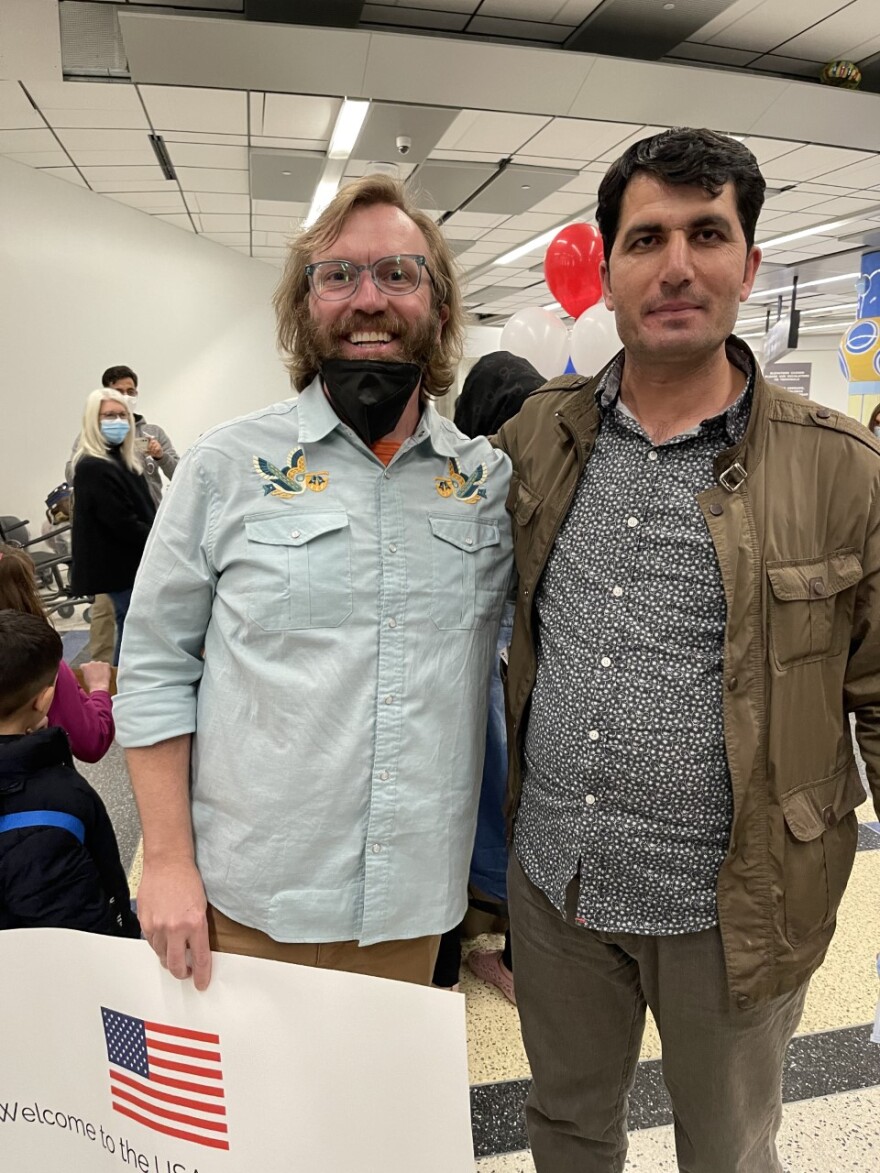 When Nadir Shahab (right) and his family landed in Houston at the end of February, veteran Scott Brady met him in person for the first time after months of helping him coordinate a route out of Afghanistan.