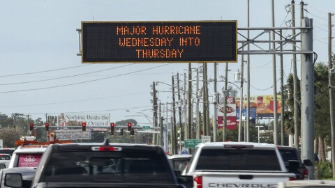 Highway signage reads 'Major Hurricane Wednesday into Thursday'
