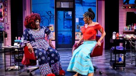 Awa Sal Secka (Bea) and Tiffany Renee Johnson (Aminata) in Jaja’s African Hair Braiding, performing at Berkeley Rep now through December 15th.