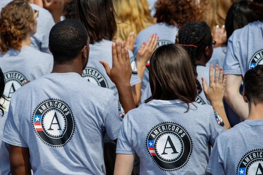 Hundreds of new volunteers are sworn in for duty at a ceremony on the South Lawn of the White House in Washington, D.C. on Sept. 12, 2014.