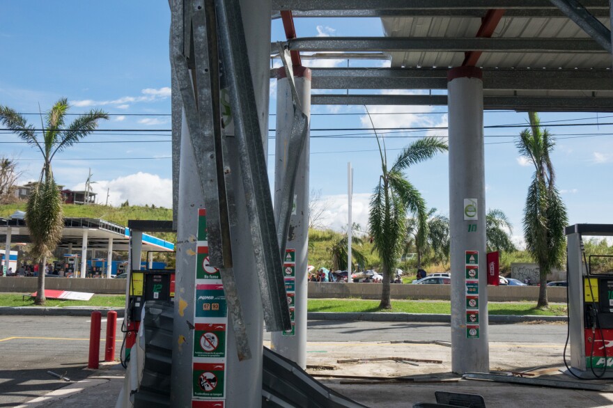 Puma Gas Station, across the street from the Gulf Route 65 gas station, was damaged during Hurricane Maria.