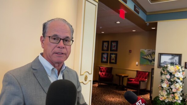 Indiana Governor Mike Braun addressed the media Thursday at the Lerner Theater in Elkhart.