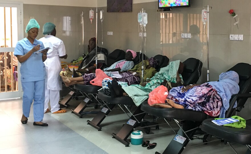 The recently refurbished chemotherapy area at Aristide Le Dantec hospital, with rows of new daybeds.