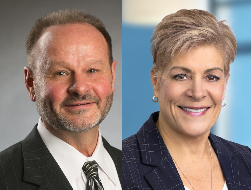 Two businesspeople's portraits. 