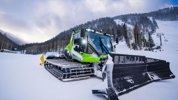 A hybrid snow groomer at Taos Ski Valley uses renewable diesel made from feedstocks such as vegetable oil and animal fats.