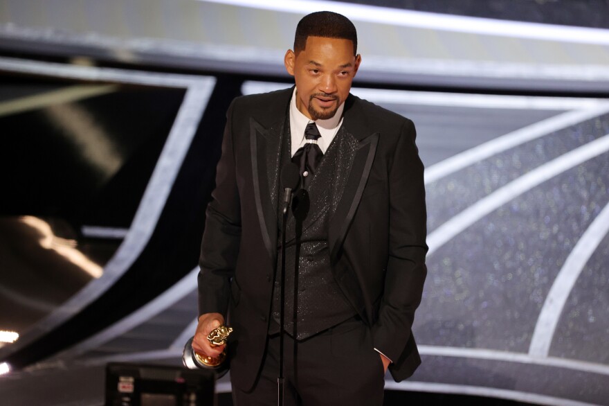 Will Smith accepts the award for best actor in a leading role for <em>King Richard</em> during the 94th Annual Academy Awards at Dolby Theatre on Sunday in Hollywood, Calif.