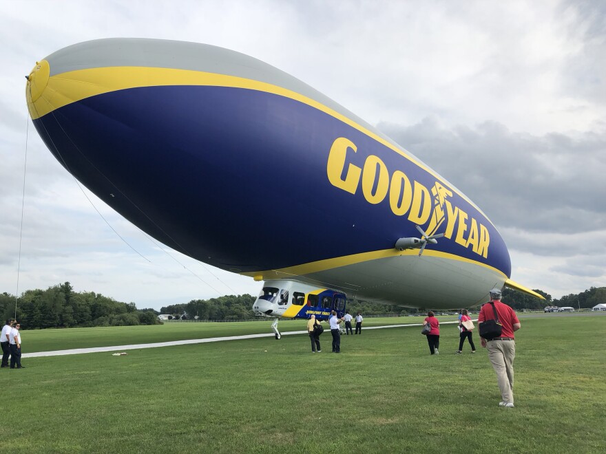 Wingfoot Three awaits more passengers at the Wingfoot Lake airship hangar in Suffield Township