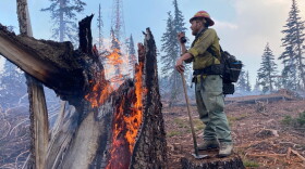 Fire crews on the Schneider Springs fire burned around the critical communication tower on Bethel Ridge to protect it from the main fire.