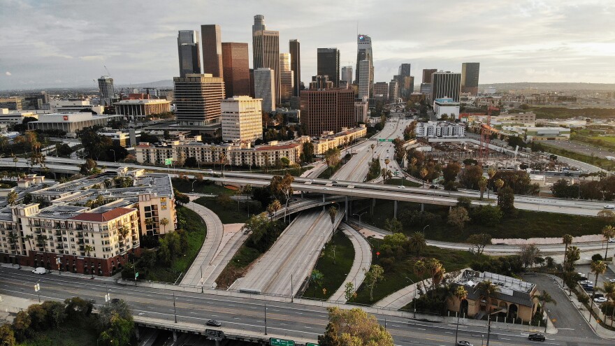 Freeway traffic was light and the air was relatively clear in Los Angeles on April 6.