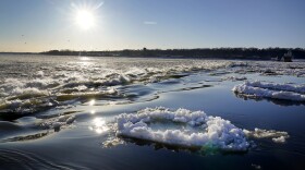 Ice flows along a frozen Mississippi River near Chain of Rocks Bridge Tuesday, Feb. 16, 2021, in Madison County, Ill. The region has been plunged into the deep freeze with brutally cold temperatures and more snow in the forecast. (AP Photo/Jeff Roberson)