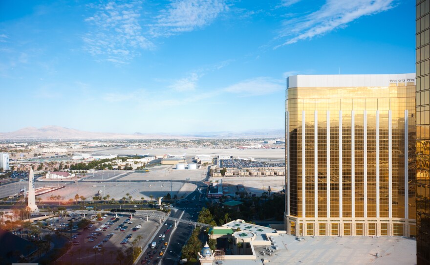 The Mandalay Bay hotel, at right, across the street from a concert venue near Las Vegas, Nevada, as seen in 2011. 